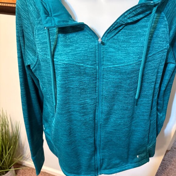 Teal Zippered Fleece Hoodie Jacket - L - Picture 2 of 6